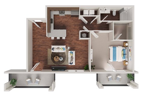 Floor plan for 1 bed, 1 bath, 778 sqft