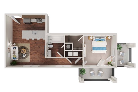 Floor plan for 1 bed, 1 bath, 644 sqft