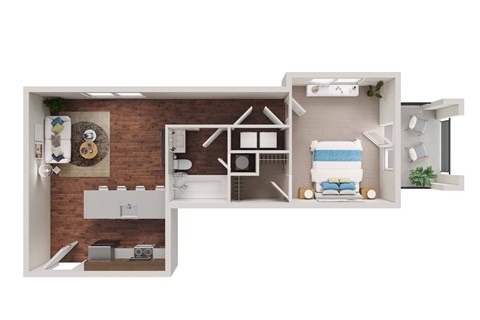 Floor plan for 1 bed, 1 bath, 667 sqft
