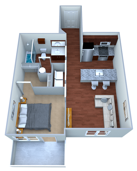 Floor plan for 1 bed, 1 bath, 572 sqft