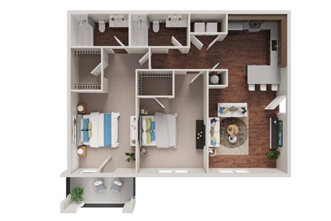Floor plan for 2 beds, 2 baths, 945 sqft