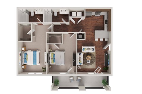 Floor plan for 2 beds, 2 baths, 945 sqft