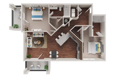 Floor plan for 2 beds, 2 baths, 921 sqft