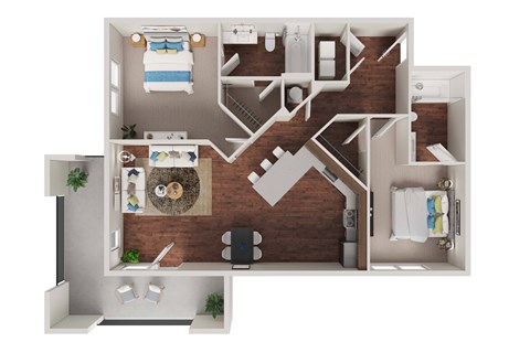 Floor plan for 2 beds, 2 baths, 908 sqft