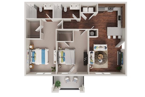 Floor plan for 2 beds, 2 baths, 912 sqft
