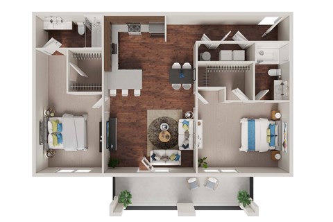 Floor plan for 2 beds, 2 baths, 1039 sqft