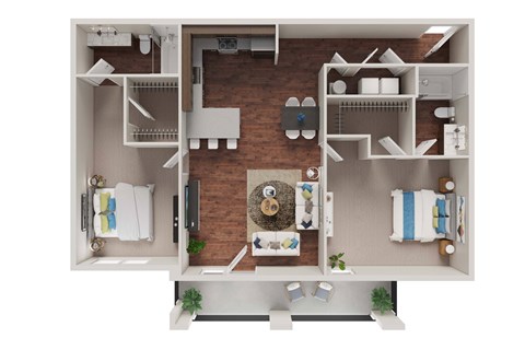 Floor plan for 2 beds, 2 baths, 1069 sqft