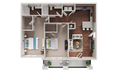 Floor plan for 2 beds, 2 baths, 936 sqft