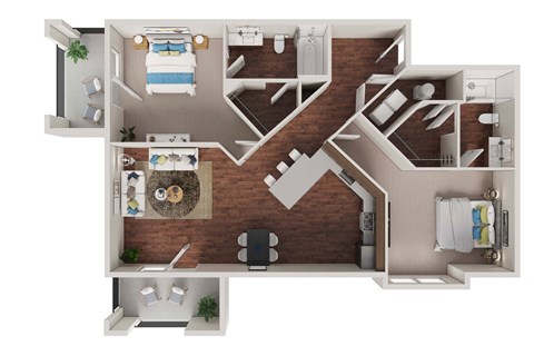 Floor plan for 2 beds, 2 baths, 1017 sqft