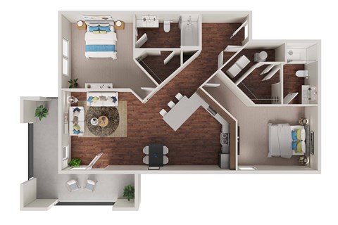 Floor plan for 2 beds, 2 baths, 1008 sqft