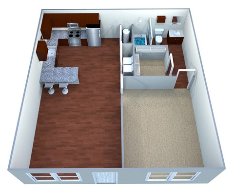 Floor plan for 1 bed, 1 bath, 669 sqft