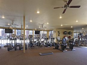 Benton apartment for rent - A gym with a variety of exercise equipment including treadmills, stationary bikes, and weight machines.