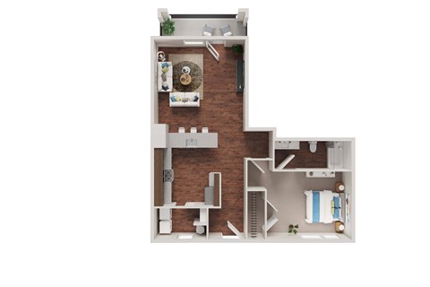 Floor plan for 1 bed, 1 bath, 742 sqft