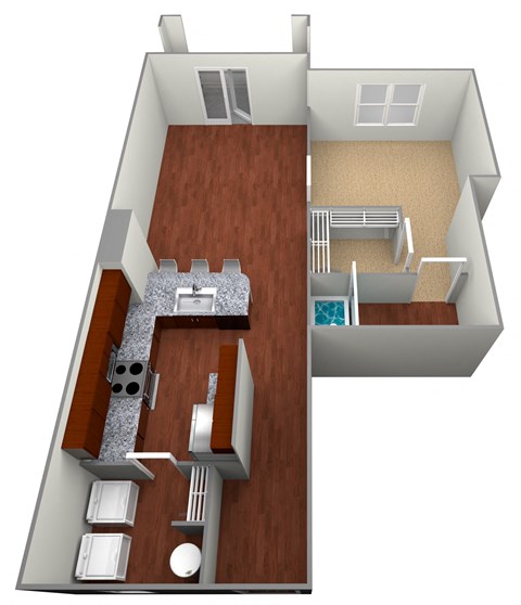 Floor plan for 1 bed, 1 bath, 742 sqft