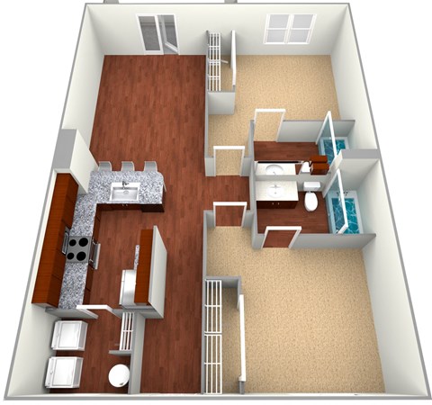 Floor plan for 2 beds, 2 baths, 999 sqft