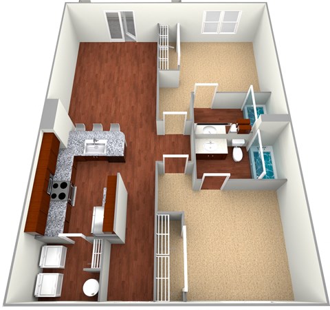 Floor plan for 2 beds, 2 baths, 999 sqft