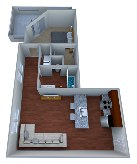 Floor plan for 1 bed, 1 bath, 661 sqft