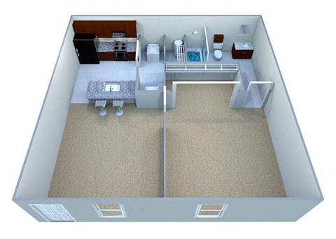 Floor plan for 1 bed, 1 bath, 544 sqft