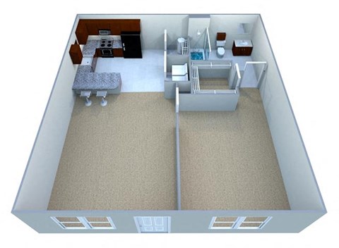 Floor plan for 1 bed, 1 bath, 669 sqft