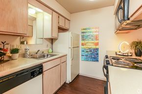 Owasso apartment for rent - a kitchen with a sink and a refrigerator and a stove