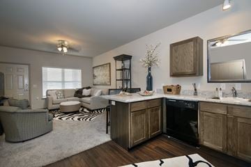 Springfield apartment for rent - a living room with a kitchen and a couch