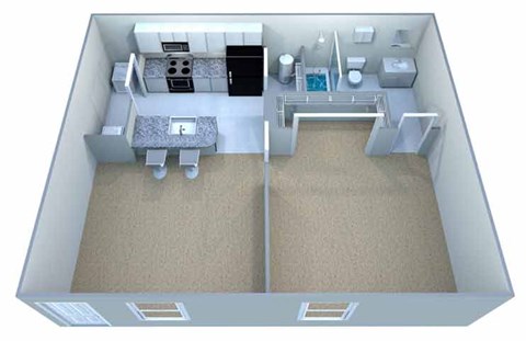 Floor plan for 1 bed, 1 bath, 544 sqft