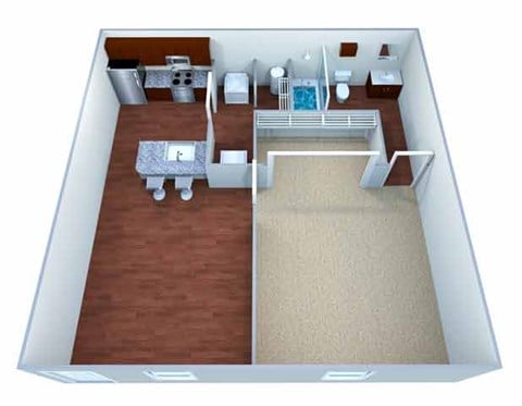 Floor plan for 1 bed, 1 bath, 544 sqft