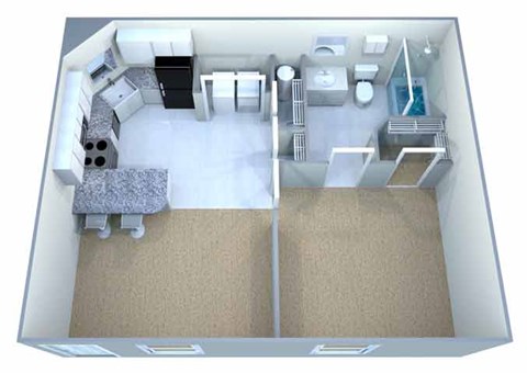 Floor plan for 1 bed, 1 bath, 545 sqft