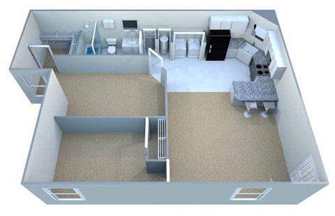 Floor plan for 2 beds, 1 bath, 870 sqft