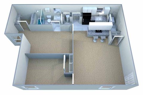 Floor plan for 2 beds, 1 bath, 870 sqft