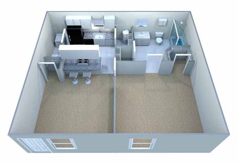 Floor plan for 1 bed, 1 bath, 545 sqft