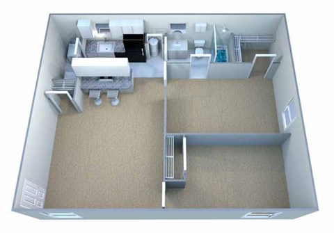 Floor plan for 2 beds, 1 bath, 851 sqft