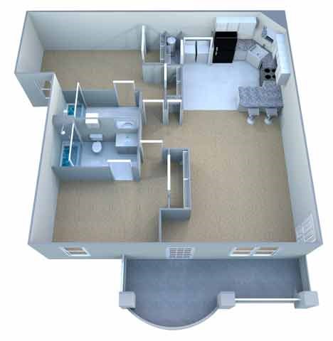 Floor plan for 2 beds, 2 baths, 1043 sqft