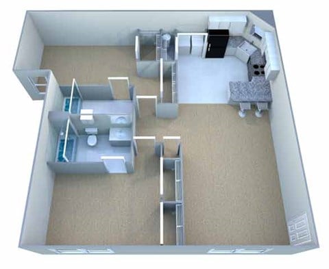 Floor plan for 2 beds, 2 baths, 1040 sqft