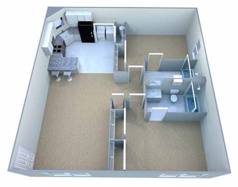 Floor plan for 2 beds, 2 baths, 987 sqft