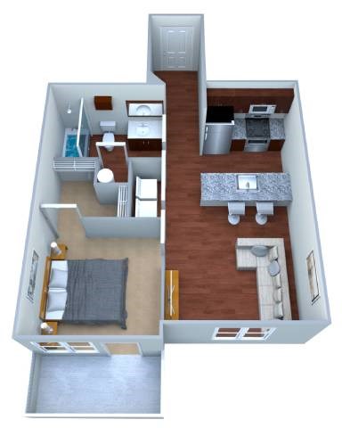 Floor plan for 1 bed, 1 bath, 572 sqft