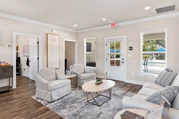 Prairieville apartment for rent - A living room with white furniture and a grey rug.