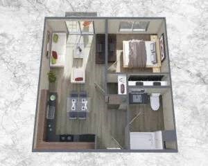 Floor plan for 1 bed, 1 bath, 521 sqft