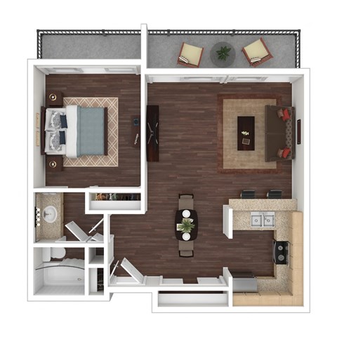 Floor plan for 1 bed, 1 bath, 750 sqft