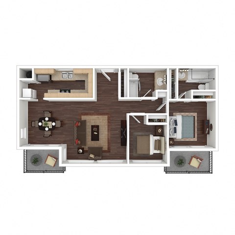 Floor plan for 2 beds, 2 baths, 1050 sqft