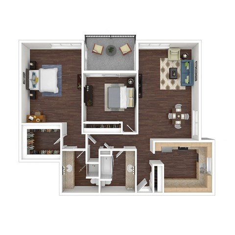Floor plan for 2 beds, 2 baths, 1252 sqft