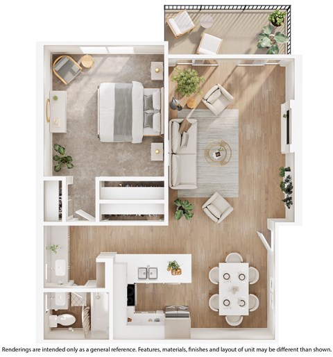 Floor plan for 1 bed, 1 bath, 831 sqft