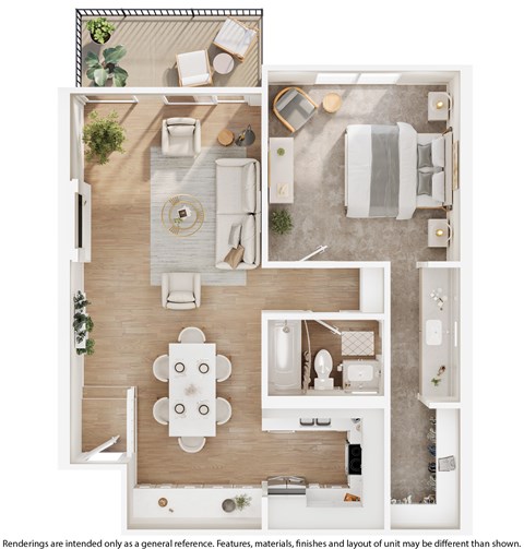 Floor plan for 1 bed, 1 bath, 831 sqft