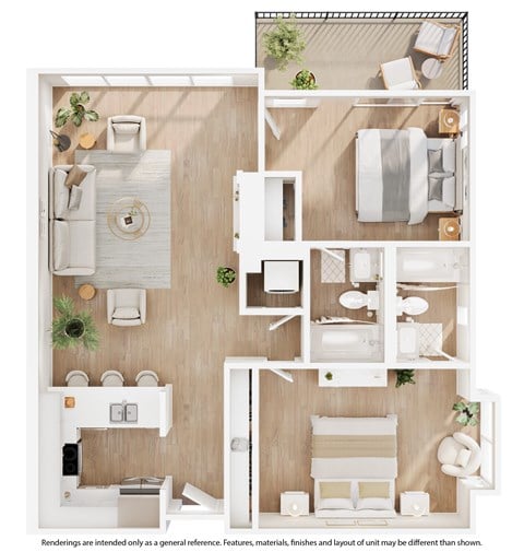 Floor plan for 2 beds, 2 baths, 924 sqft