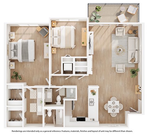 Floor plan for 2 beds, 2 baths, 1182 sqft