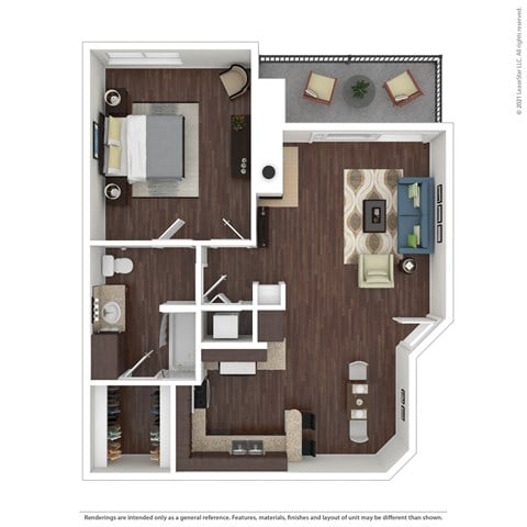 Floor plan for 1 bed, 1 bath, 788 sqft