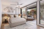 Marina Del Rey apartment for rent - A bedroom with a large bed and a ceiling fan.