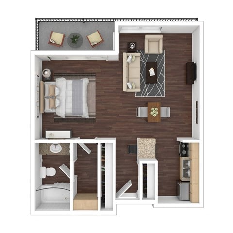 Floor plan for studio, 1 bath, 520 sqft