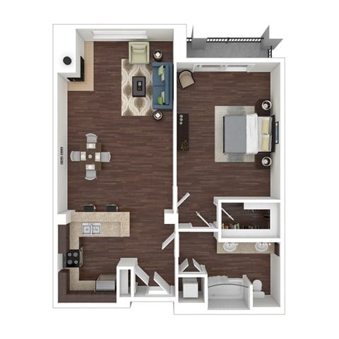 Floor plan for 1 bed, 1 bath, 820 sqft