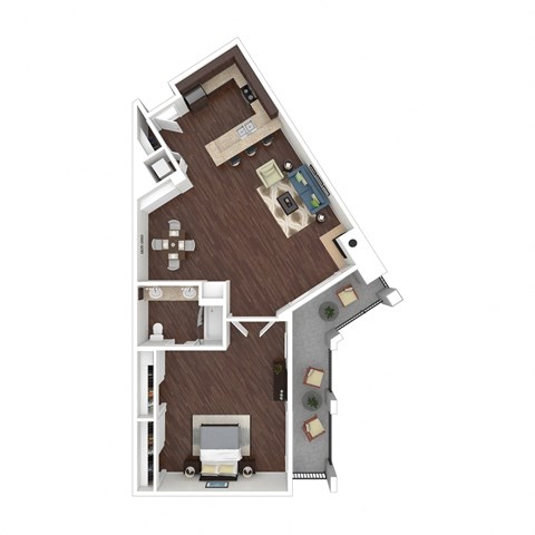 Floor plan for 1 bed, 1 bath, 1027 sqft
